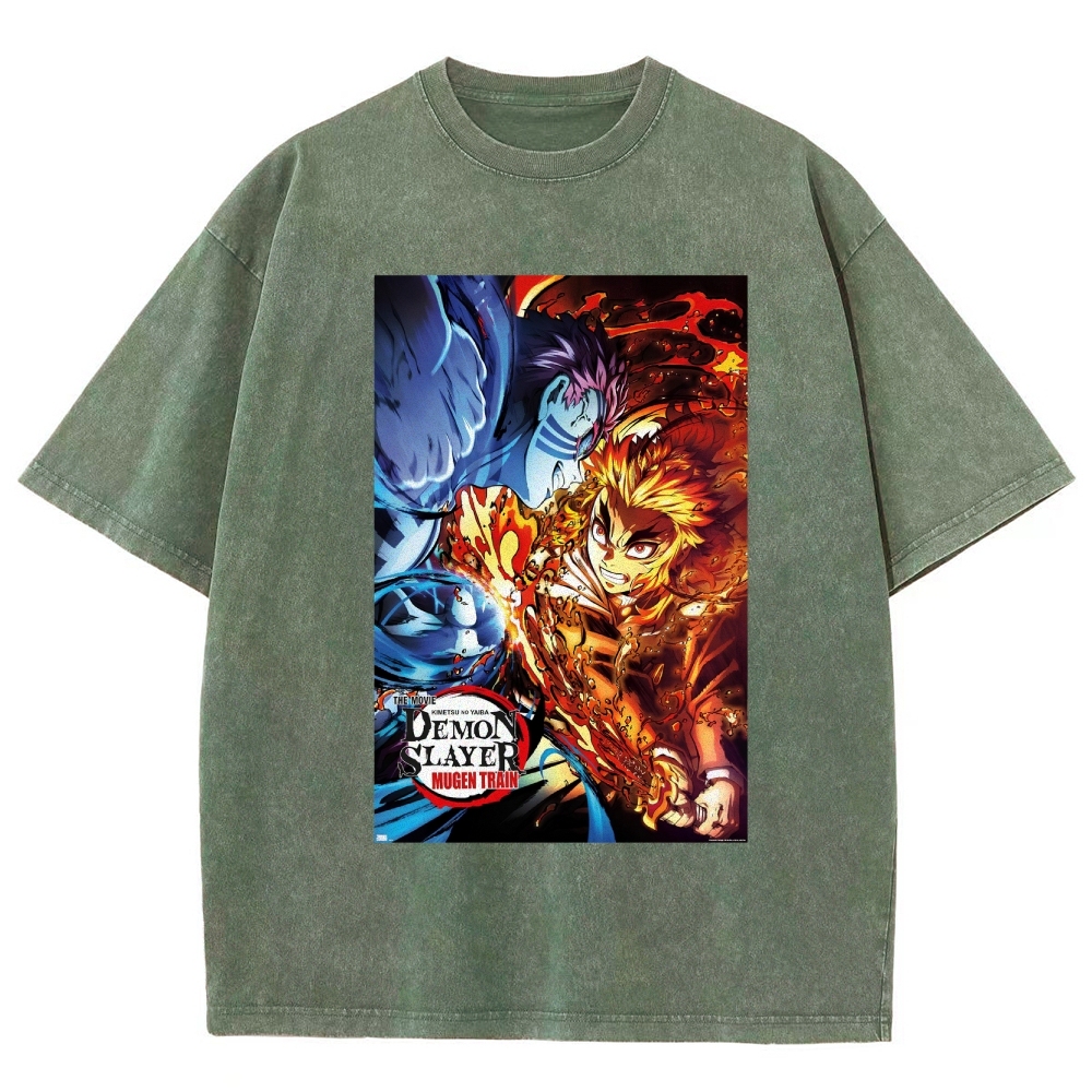 Demon Slayer: Kimetsu No Yaiba The Movie: Mugen Train Rengoku Vs. Akaza Vintage washed T-Shirt