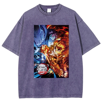 Demon Slayer: Kimetsu No Yaiba The Movie: Mugen Train Rengoku Vs. Akaza Vintage washed T-Shirt
