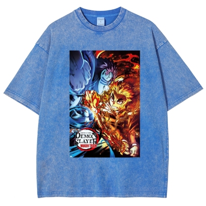 Demon Slayer: Kimetsu No Yaiba The Movie: Mugen Train Rengoku Vs. Akaza Vintage washed T-Shirt