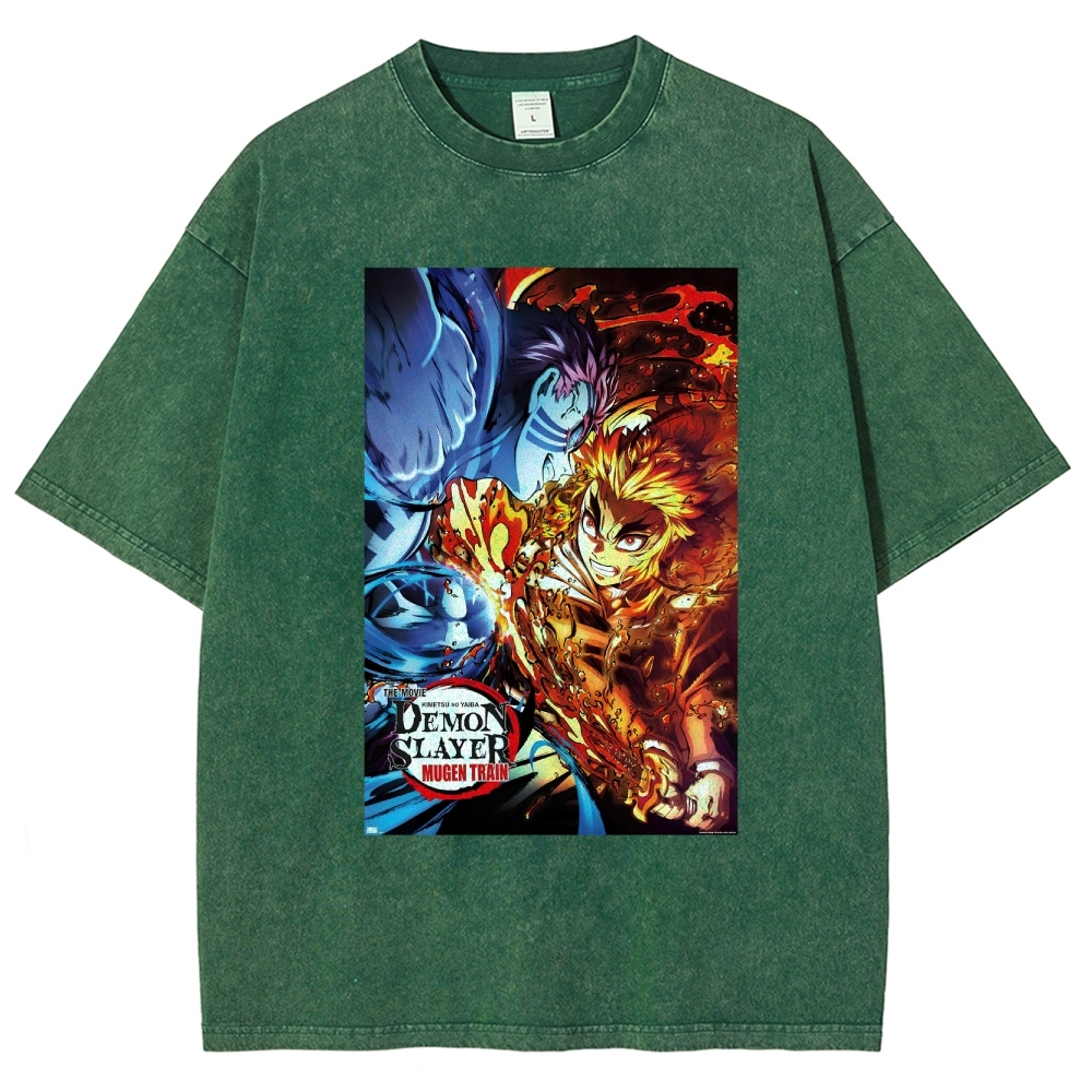 Demon Slayer: Kimetsu No Yaiba The Movie: Mugen Train Rengoku Vs. Akaza Vintage washed T-Shirt