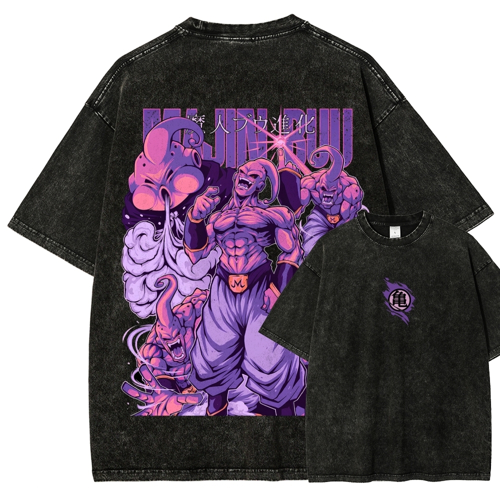 Majin Buu Dragon Ball Vintage Unisex Oversize Anime Manga Acid Washed Heavyweight Cotton T-shirt