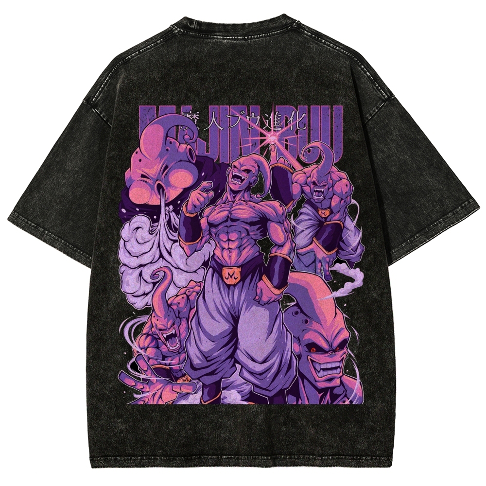 Majin Buu Dragon Ball Vintage Unisex Oversize Anime Manga Acid Washed Heavyweight Cotton T-shirt