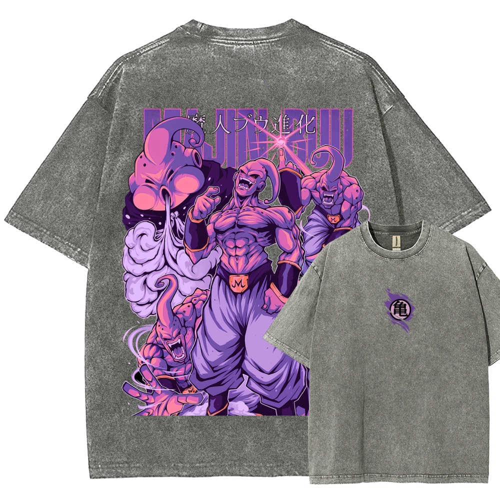 Majin Buu Dragon Ball Vintage Unisex Oversize Anime Manga Acid Washed Heavyweight Cotton T-shirt