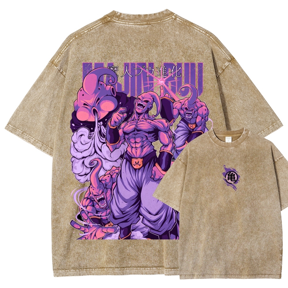 Majin Buu Dragon Ball Vintage Unisex Oversize Anime Manga Acid Washed Heavyweight Cotton T-shirt