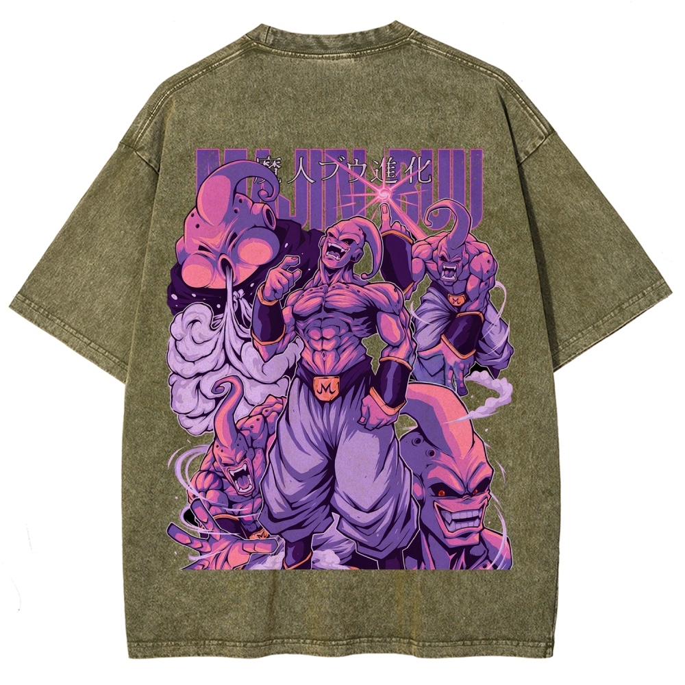 Majin Buu Dragon Ball Vintage Unisex Oversize Anime Manga Acid Washed Heavyweight Cotton T-shirt