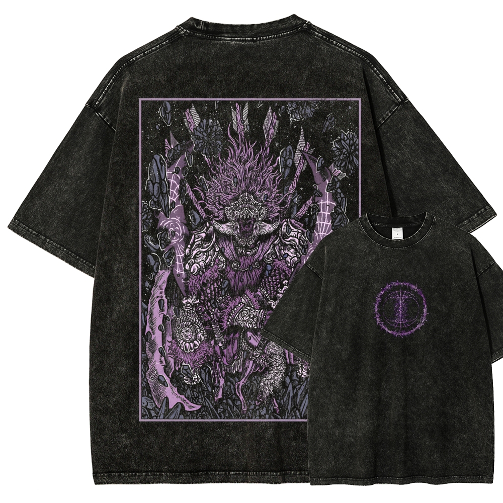 Elden Ring Starscourge General Radahn Grim Hooded Unisex Acid Washed Lightweight Cotton Hoodie T-Shirt, Gift For Game Fan, Streetwear