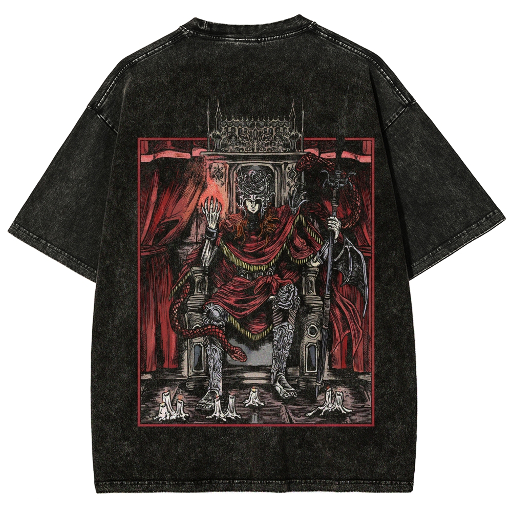 Elden Ring Messmer The Impaler Throne Unisex Acid Washed Lightweight Cotton Hoodie T-Shirt, Gift For Game Fan, Streetwear