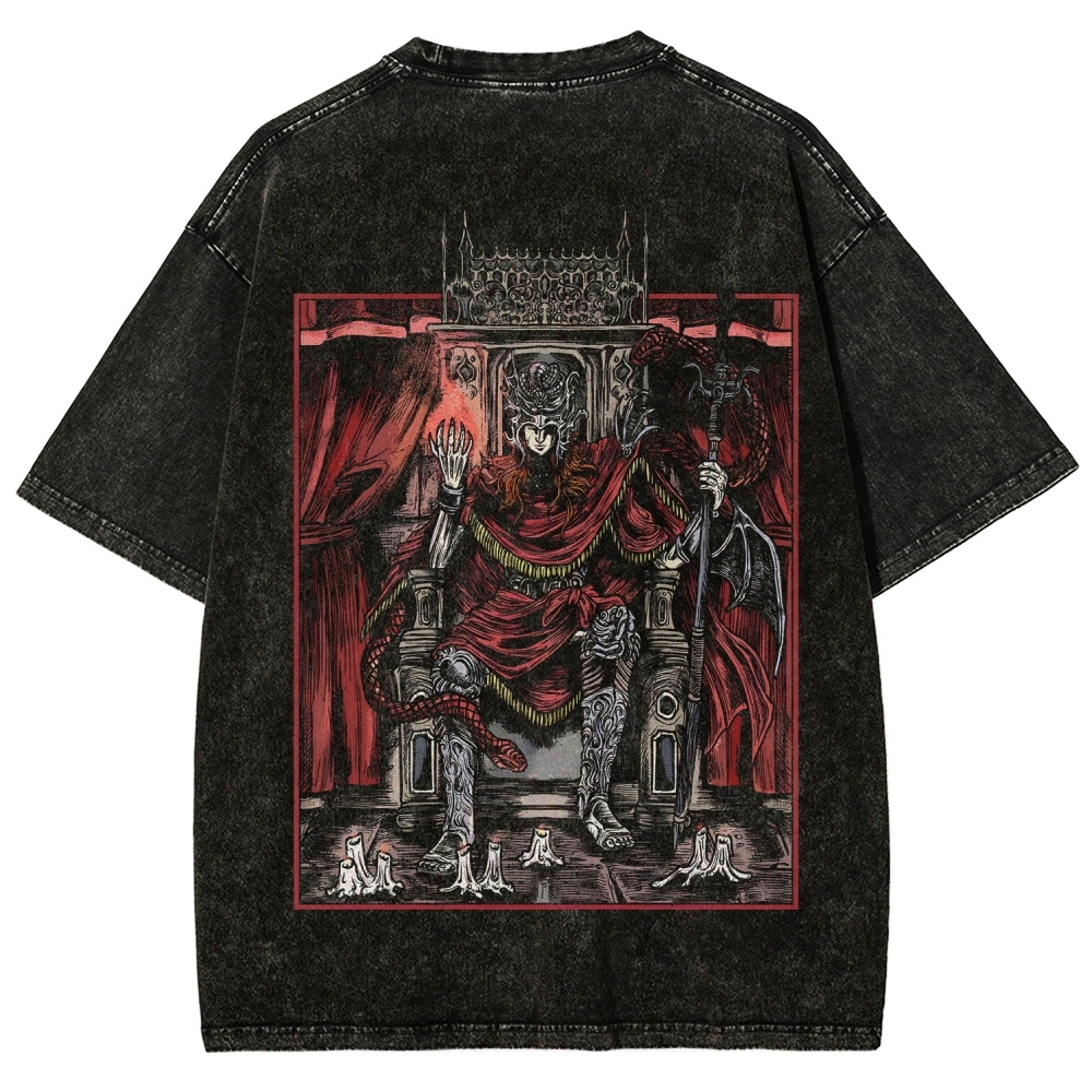 Elden Ring Messmer The Impaler Throne Unisex Acid Washed Lightweight Cotton Hoodie T-Shirt, Gift For Game Fan, Streetwear