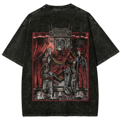 Elden Ring Messmer The Impaler Throne Unisex Acid Washed Lightweight Cotton Hoodie T-Shirt, Gift For Game Fan, Streetwear