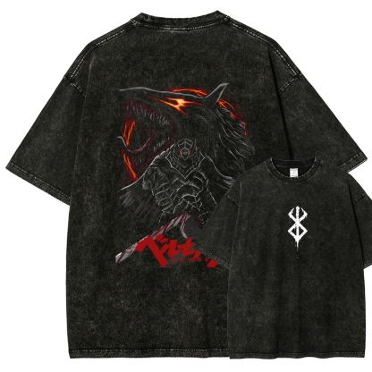Berserk Anime Acid Wash Oversize T-Shirt Guts Anime Tee