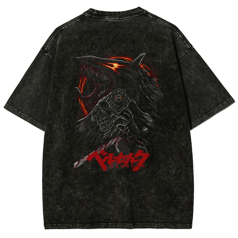 Berserk Anime Acid Wash Oversize T-Shirt Guts Anime Tee