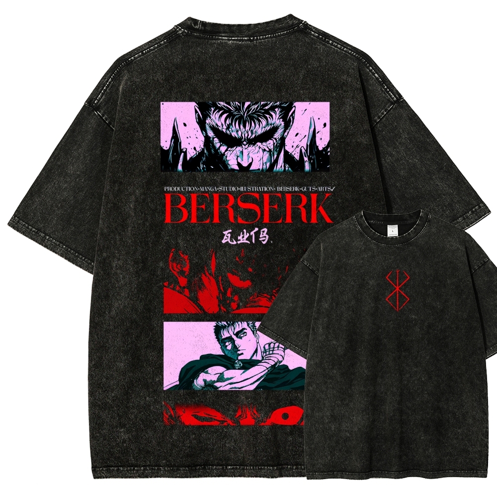 Berserk Anime Acid Washed Oversize T-Shirt Guts Anime Tee