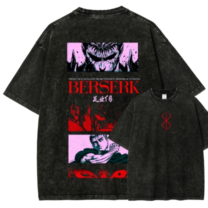 Berserk Anime Acid Washed Oversize T-Shirt Guts Anime Tee