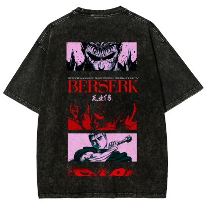 Berserk Anime Acid Washed Oversize T-Shirt Guts Anime Tee