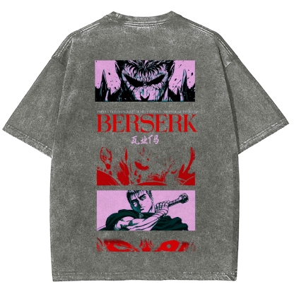 Berserk Anime Acid Washed Oversize T-Shirt Guts Anime Tee