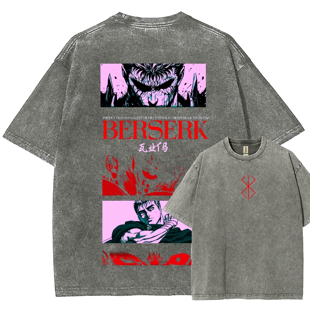 Berserk Anime Acid Washed Oversize T-Shirt Guts Anime Tee