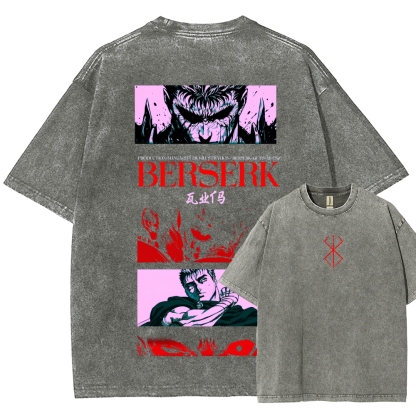 Berserk Anime Acid Washed Oversize T-Shirt Guts Anime Tee