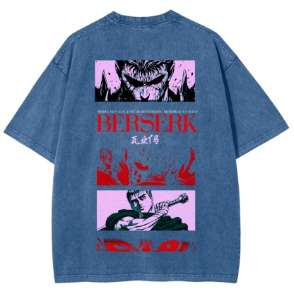 Berserk Anime Acid Washed Oversize T-Shirt Guts Anime Tee