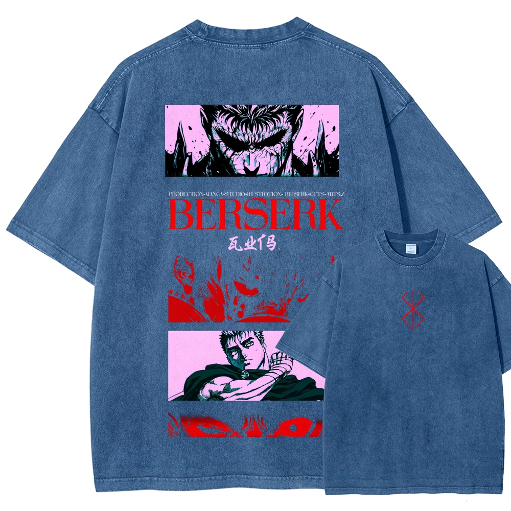Berserk Anime Acid Washed Oversize T-Shirt Guts Anime Tee