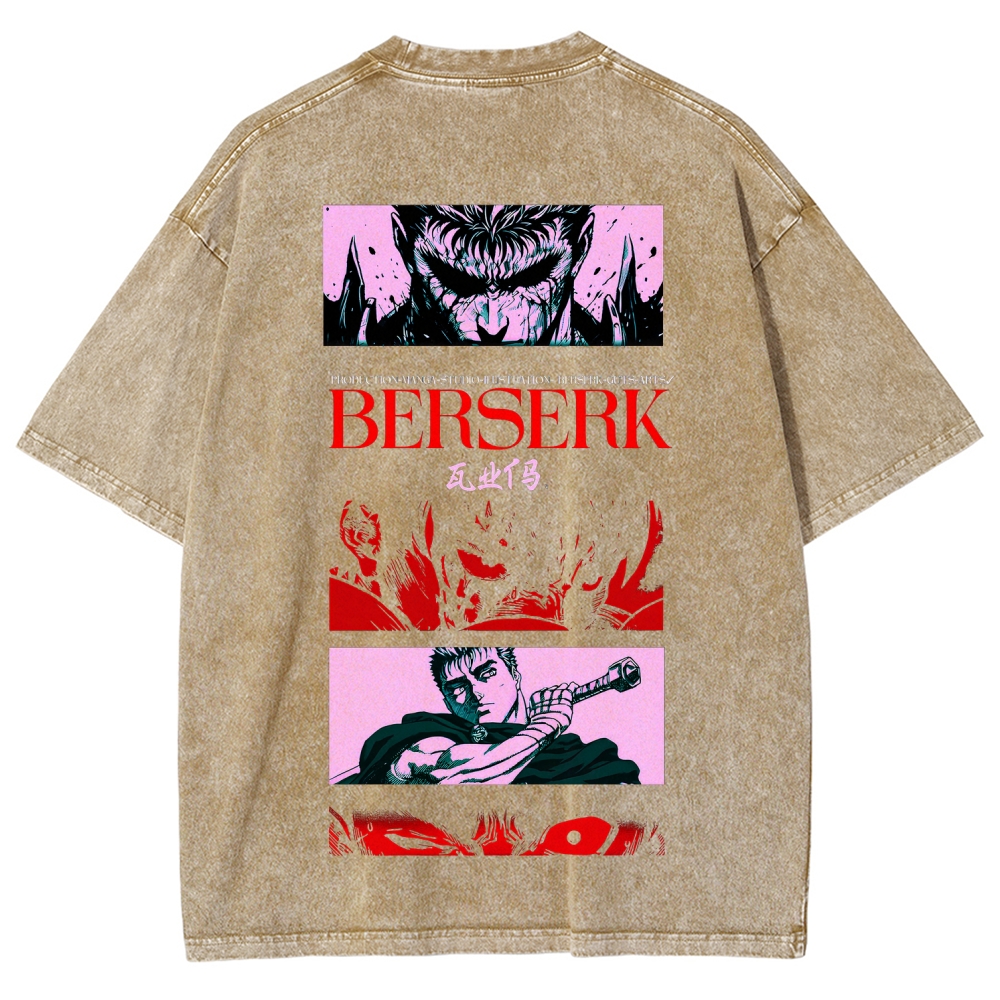 Berserk Anime Acid Washed Oversize T-Shirt Guts Anime Tee