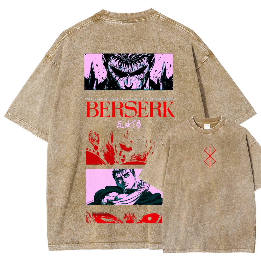 Berserk Anime Acid Washed Oversize T-Shirt Guts Anime Tee