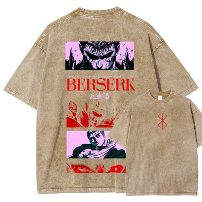 Berserk Anime Acid Washed Oversize T-Shirt Guts Anime Tee