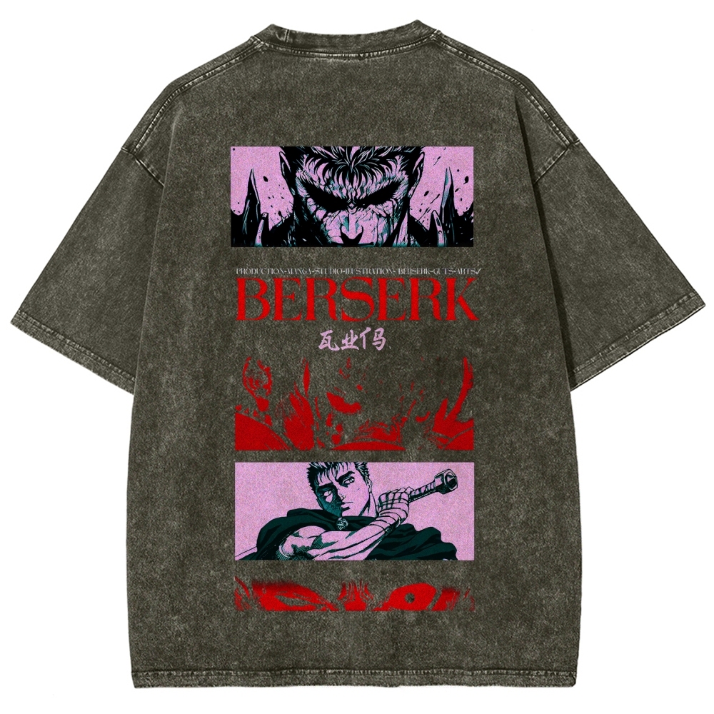 Berserk Anime Acid Washed Oversize T-Shirt Guts Anime Tee