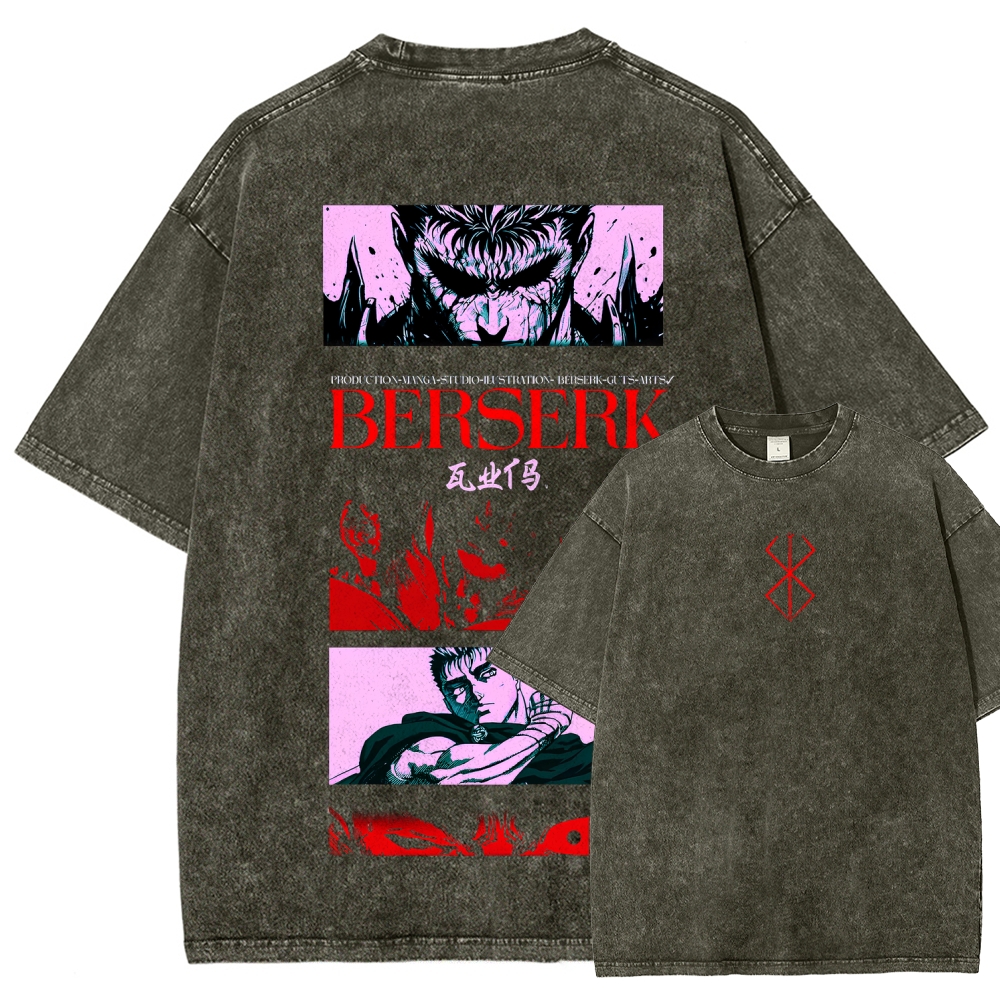 Berserk Anime Acid Washed Oversize T-Shirt Guts Anime Tee