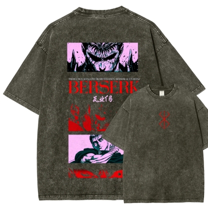 Berserk Anime Acid Washed Oversize T-Shirt Guts Anime Tee