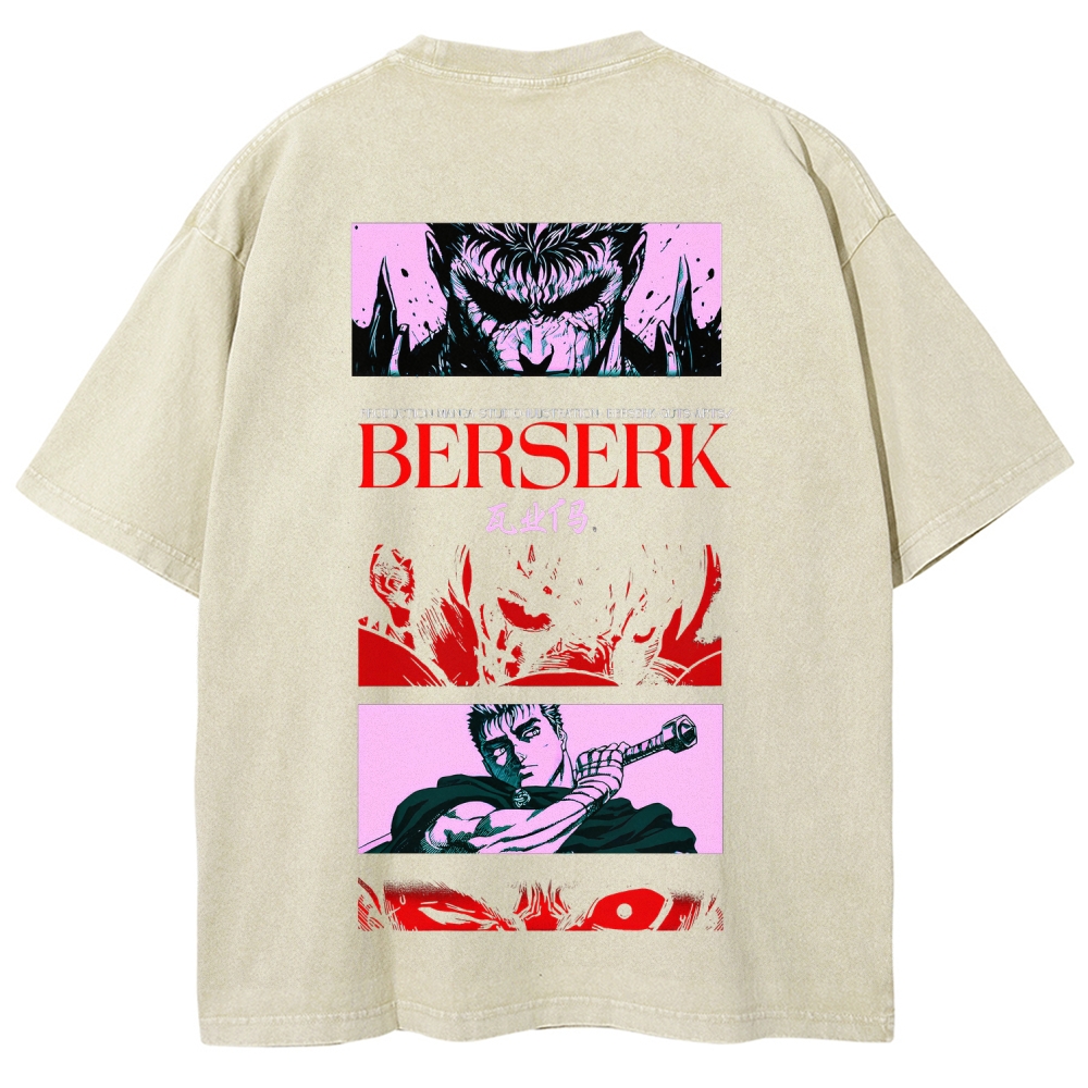 Berserk Anime Acid Washed Oversize T-Shirt Guts Anime Tee