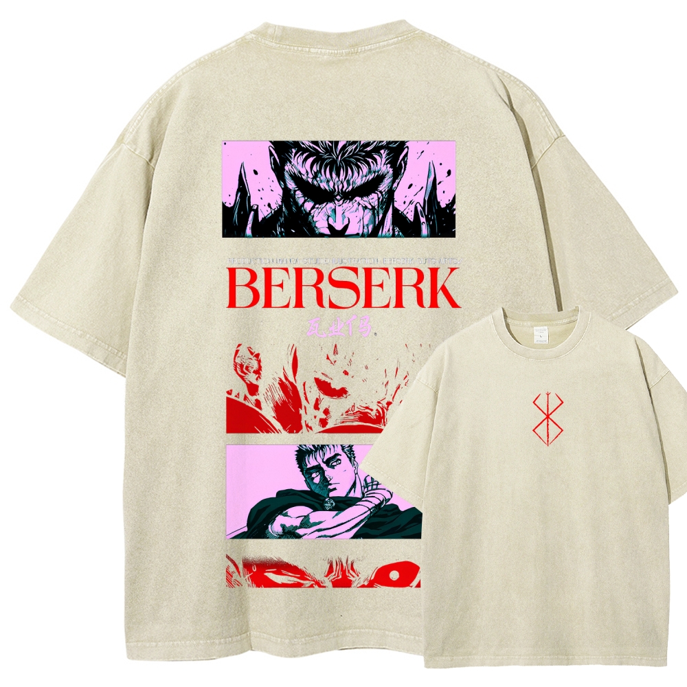 Berserk Anime Acid Washed Oversize T-Shirt Guts Anime Tee