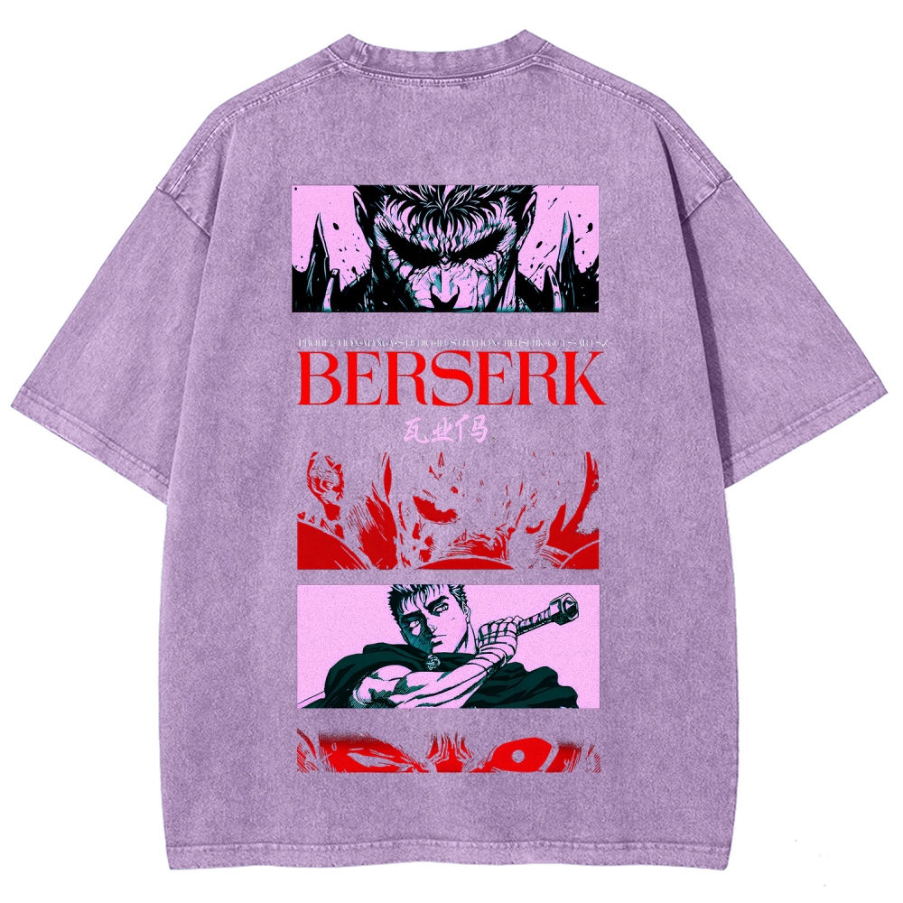 Berserk Anime Acid Washed Oversize T-Shirt Guts Anime Tee