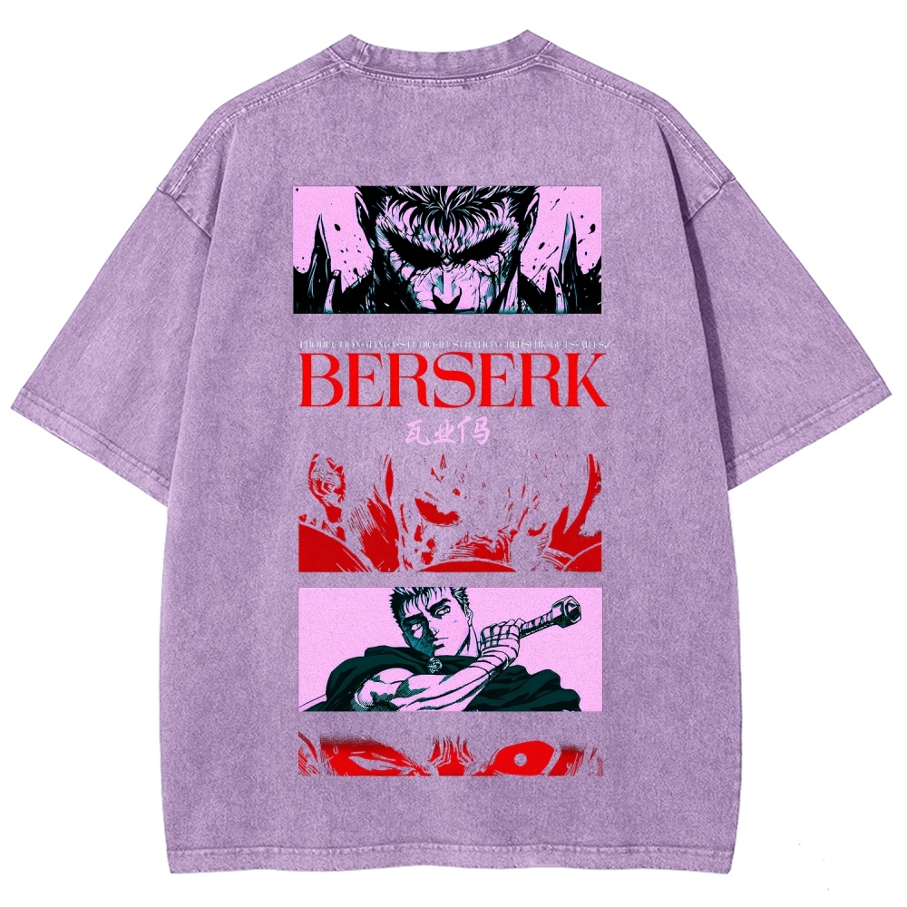 Berserk Anime Acid Washed Oversize T-Shirt Guts Anime Tee
