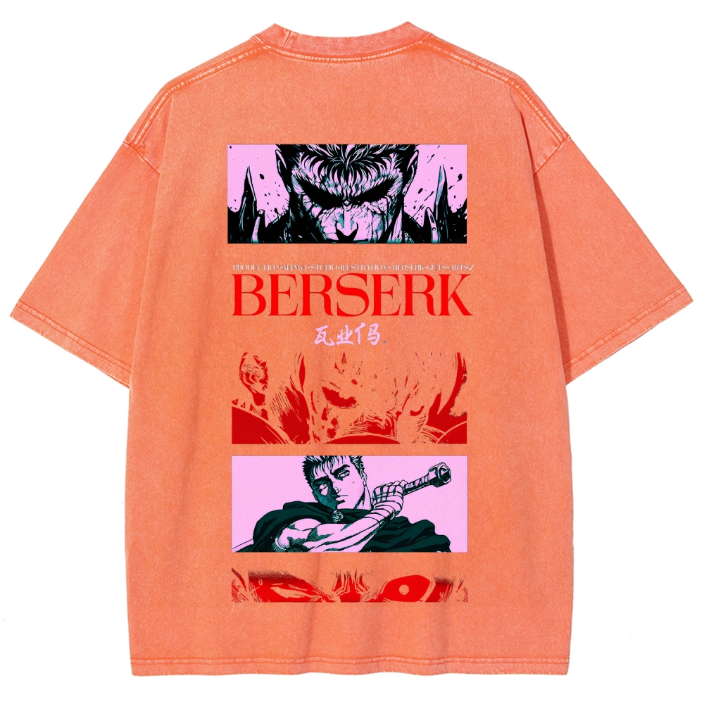 Berserk Anime Acid Washed Oversize T-Shirt Guts Anime Tee