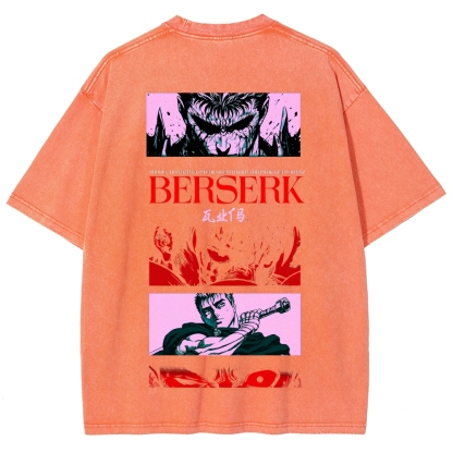 Berserk Anime Acid Washed Oversize T-Shirt Guts Anime Tee