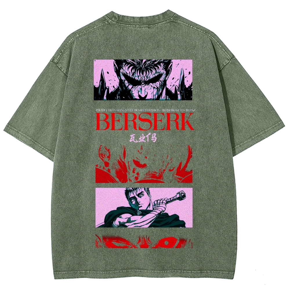Berserk Anime Acid Washed Oversize T-Shirt Guts Anime Tee