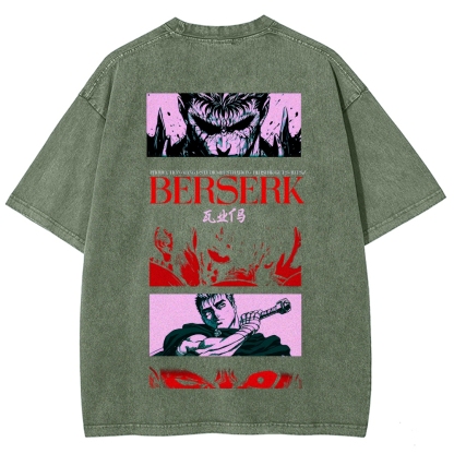 Berserk Anime Acid Washed Oversize T-Shirt Guts Anime Tee
