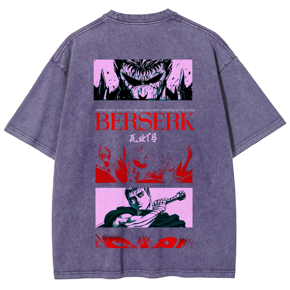 Berserk Anime Acid Washed Oversize T-Shirt Guts Anime Tee