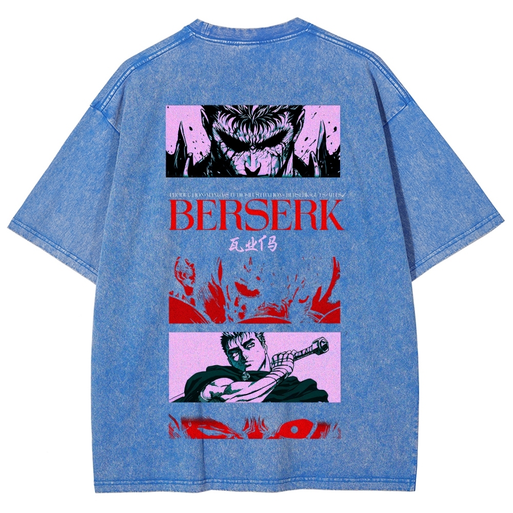 Berserk Anime Acid Washed Oversize T-Shirt Guts Anime Tee