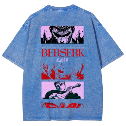 Berserk Anime Acid Washed Oversize T-Shirt Guts Anime Tee