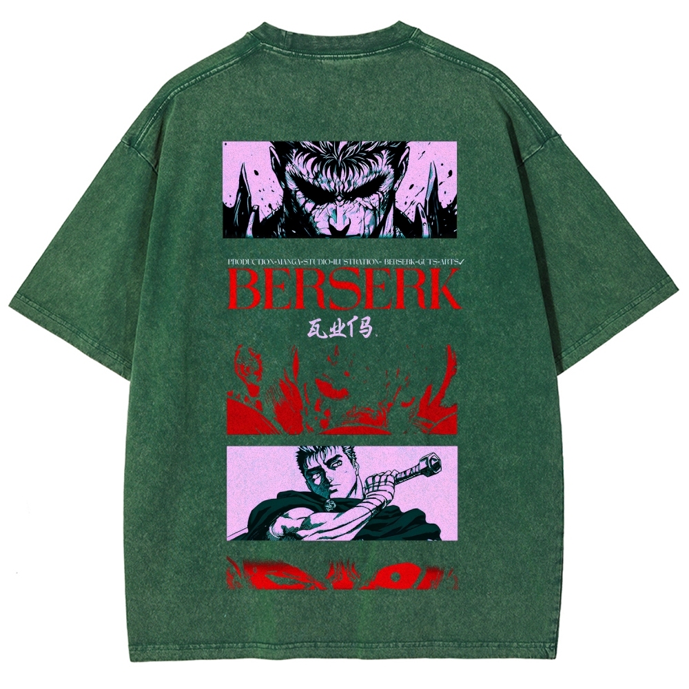 Berserk Anime Acid Washed Oversize T-Shirt Guts Anime Tee