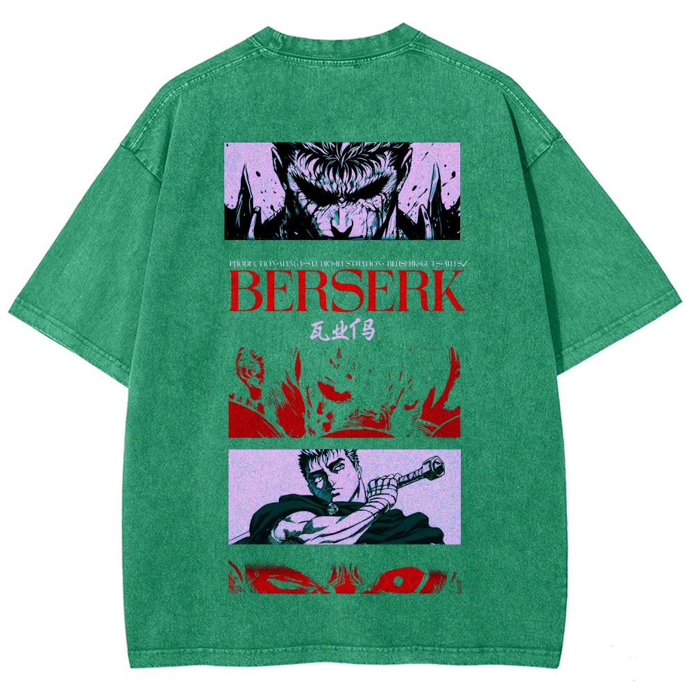 Berserk Anime Acid Washed Oversize T-Shirt Guts Anime Tee