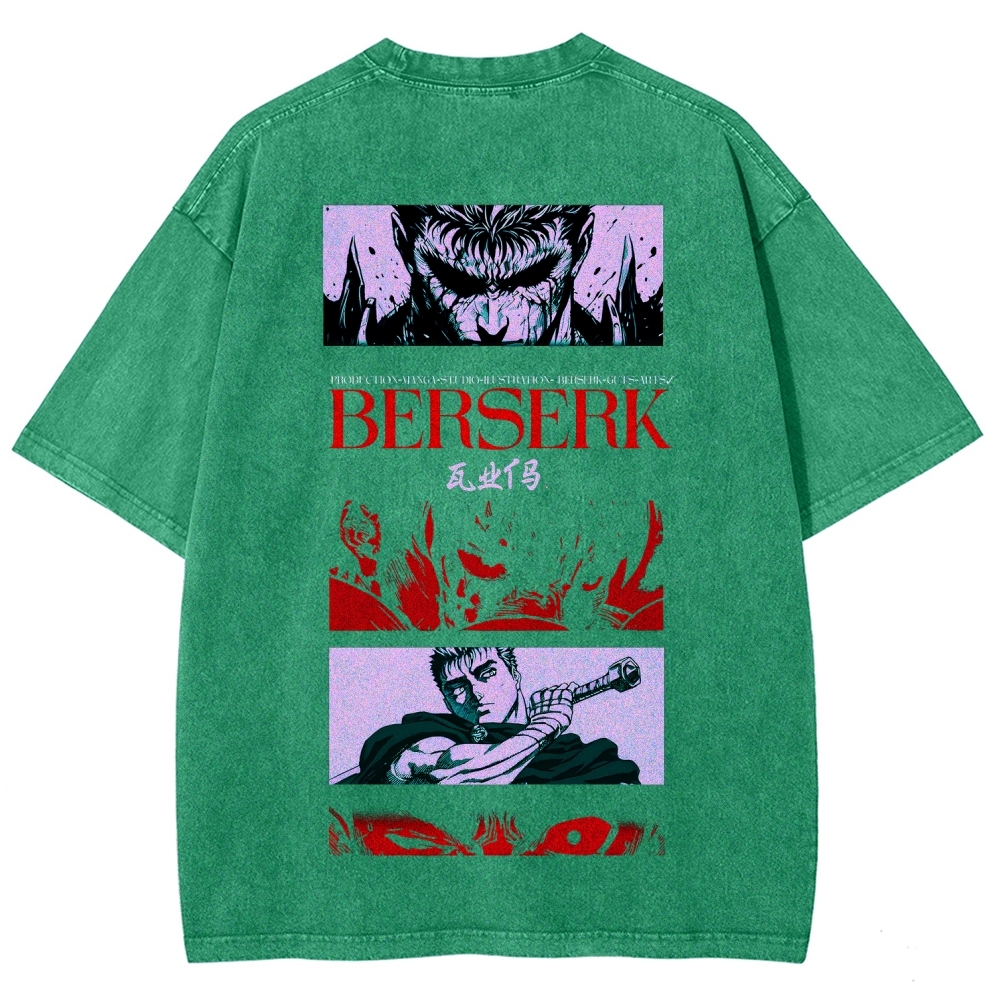 Berserk Anime Acid Washed Oversize T-Shirt Guts Anime Tee