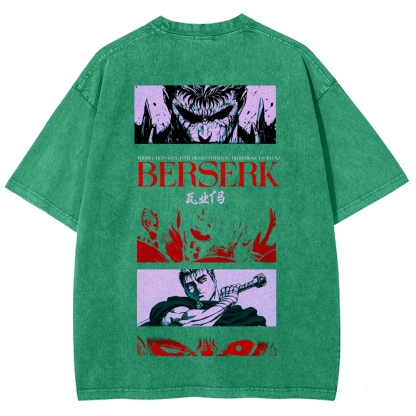 Berserk Anime Acid Washed Oversize T-Shirt Guts Anime Tee