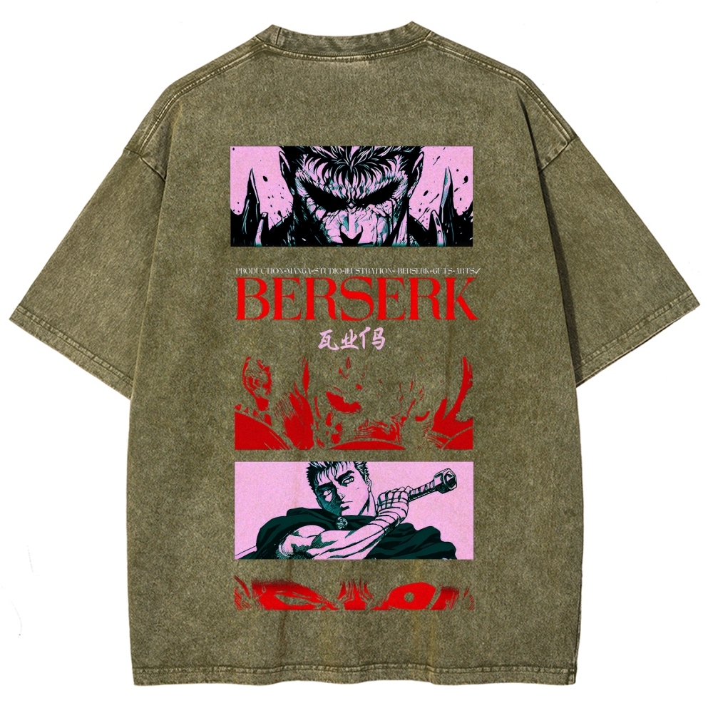 Berserk Anime Acid Washed Oversize T-Shirt Guts Anime Tee