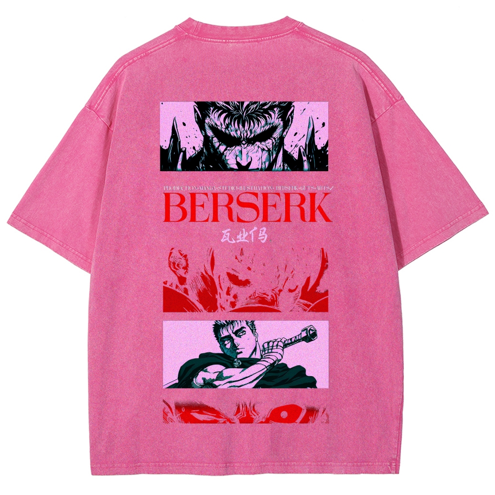 Berserk Anime Acid Washed Oversize T-Shirt Guts Anime Tee