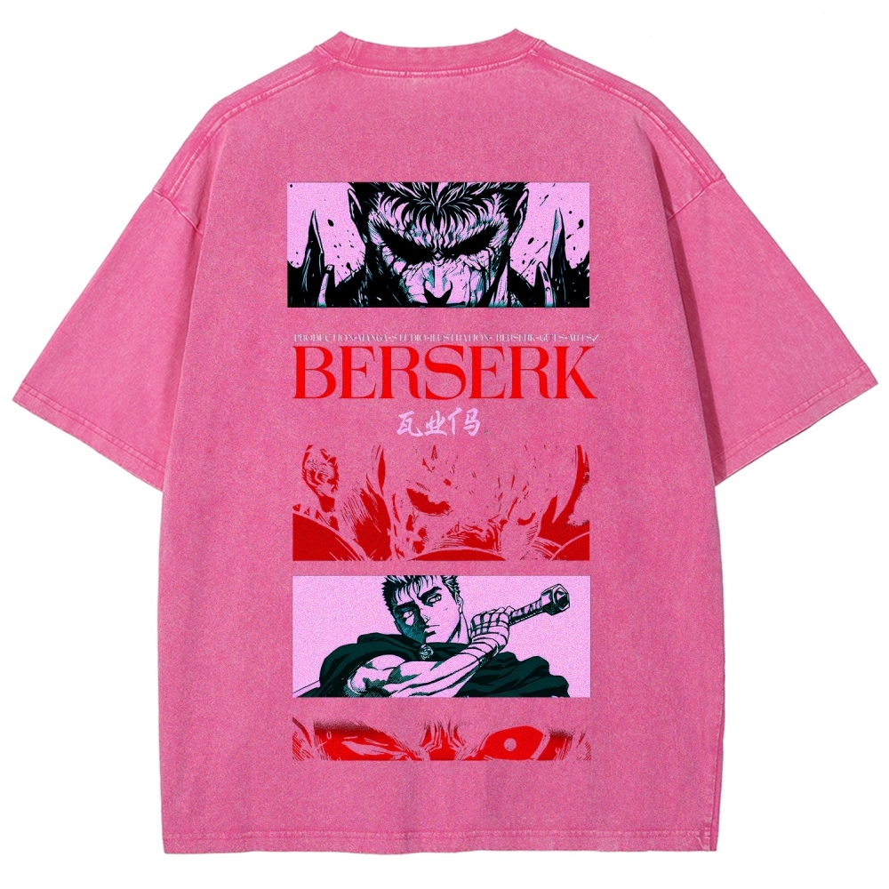 Berserk Anime Acid Washed Oversize T-Shirt Guts Anime Tee