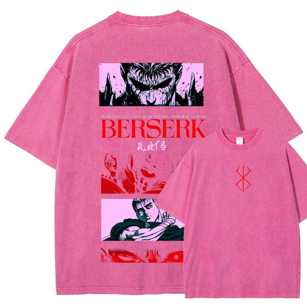Berserk Anime Acid Washed Oversize T-Shirt Guts Anime Tee