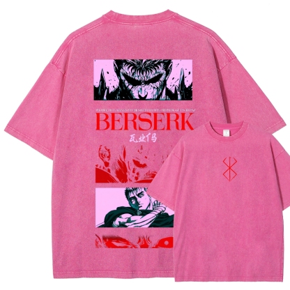 Berserk Anime Acid Washed Oversize T-Shirt Guts Anime Tee