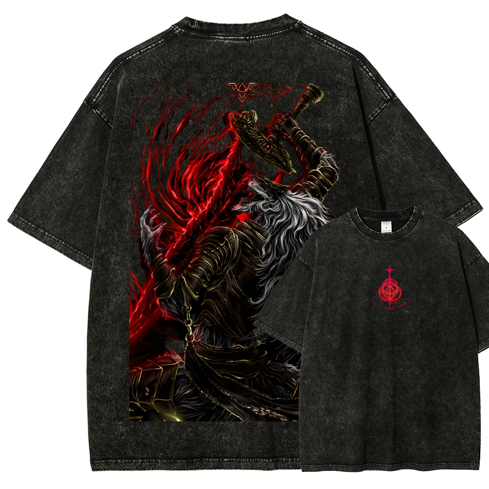 Elden Ring Retro Vintage Maliketh Black Blade Tee – New Version Unisex Oversized Washed Lightweight Cotton T-Shirt